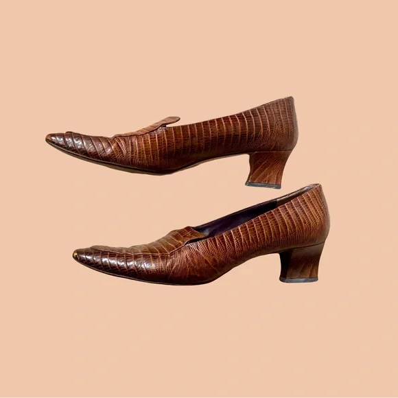 💼 Vintage Phyllis Poland Italian Lizard Midi Pump 💼 - Picture 2 of 6